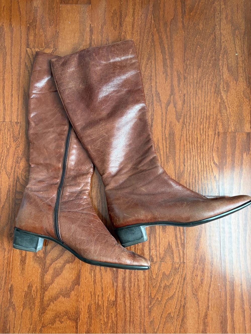 Sesto Meucci Brown Leather Tall Square Toed Heeled Boots, size 11